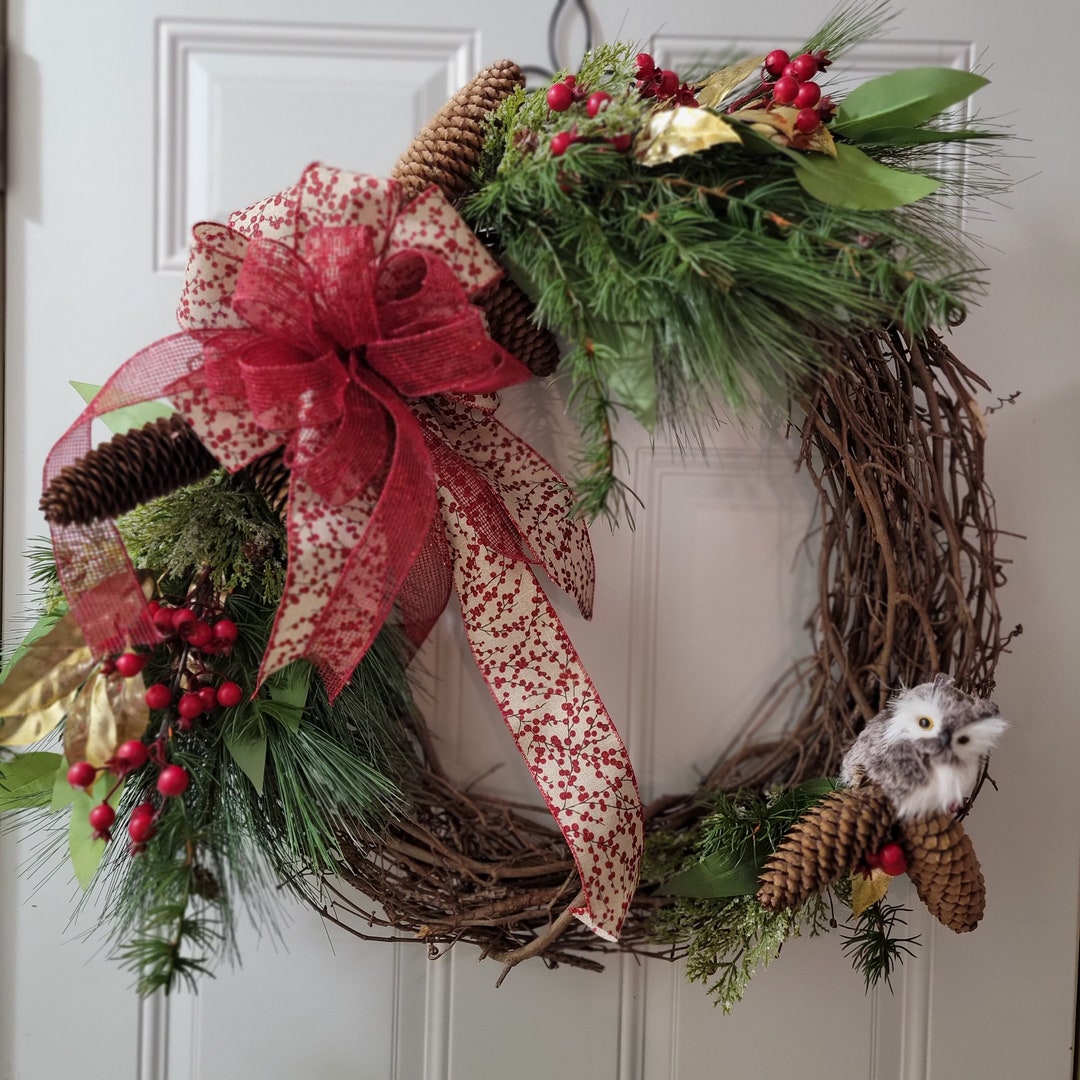 Large WINTER Door Wreath With Red Berries and Layered Red Mesh & Berry ...