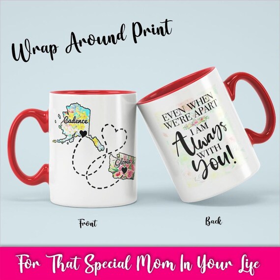 Always With You Personalized Coffee Mug With Colored Inside & Handle, Personalized Relationship Gift Mug For Any Occasion