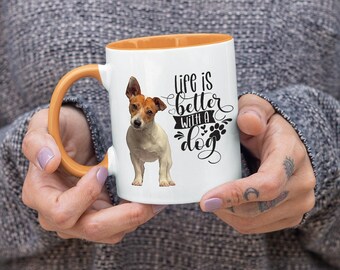 Life Is Better Jack Russell Coffee Mug Colored Inside and Handle,Jack Russell Terrier Lover Coffee Mug,Great Gift for Jack Russell Owner.