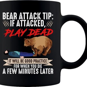 Bear Attack / Taza de café negro, taza de camping, regalo de camping