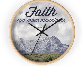 Inspiration Wall clock, Bible Verse Clock, Matthew 17:20 Scripture home decor makes a great houswarming gift, Christian christmas gift
