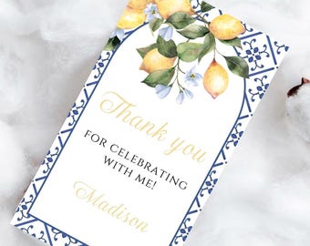 Lemon bridal shower favor tags-lemon favor tag template-citrus thank you tag-instant download