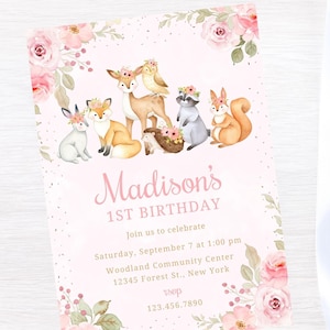 Bearbeitbare Wald Babypartyeinladung-Waldtier-Einladung-sofortiger Download