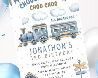 Editable train birthday invitation-instant download