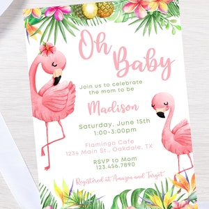 Bearbeitbare Flamingo-Baby-Dusche-Einladung-Flamingo-Einladung-sofortiger Download