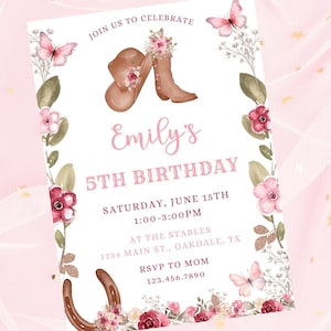 Editable Cowgirl Birthday invitation-cowgirl party-rodeo party theme-instant download