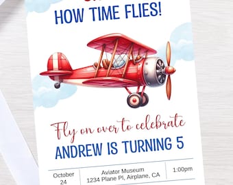 Editable airplane birthday invitation-instant download