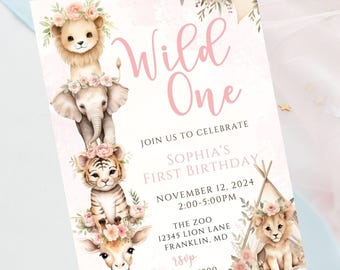 Editable safari birthday invitation-jungle animals birthday-instant download
