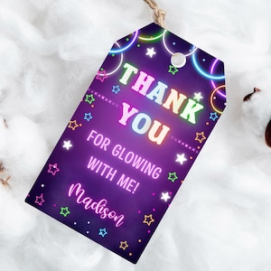 Editable glow party thank you tag-neon thank you tags-instant download