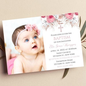 Doop roze bloemen foto uitnodiging-doop uitnodiging-doop uitnodiging-instant download