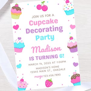 Baking Birthday party invitation template-cupcake decorating birthday party invite-Instant download