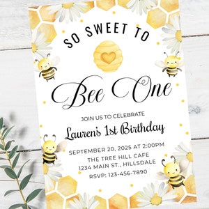 Bee first birthday invitation-honeybee birthday invite-instant download
