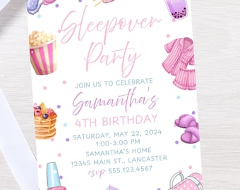 Editable sleep over birthday invitation-slumber party invite-pamper birthday invitation-instant download