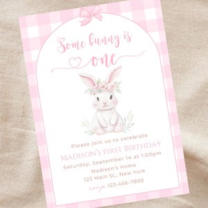 Editable bunny birthday invitation-rabbit party invite-first birthday invite-instant download