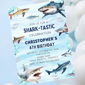 Editable Shark birthday invitation-shark invitation birthday party-ocean invite-Instant Download