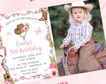 Invitación editable de cumpleaños de vaquera (descarga instantánea) 4x6