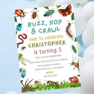 Editable bug birthday invitation-Instant download