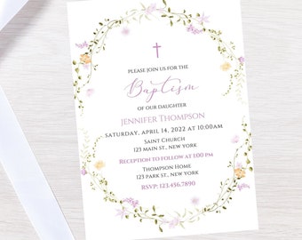 Editable wildflower baptism invitation-instant download