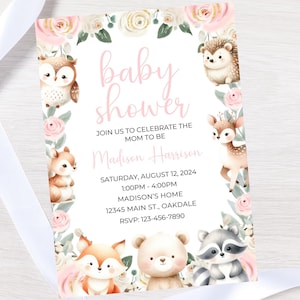 Bearbeitbare Wald Babypartyeinladung-Hirsch Einladung-Babypartyeinladung-sofortiger Download
