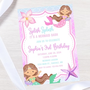 Editable Mermaid birthday invitation-under the sea theme invite-instant download