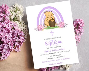Winnie the pooh baptism invitation-instant download