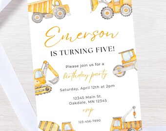 Construction Birthday invitation | DIY Birthday Party Invitation | Kids Excavator Theme | Instant Download, Editable PDF