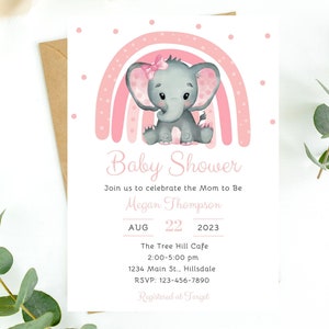 Invitación editable para baby shower con elefante: invitación para baby shower con elefante: descarga instantánea