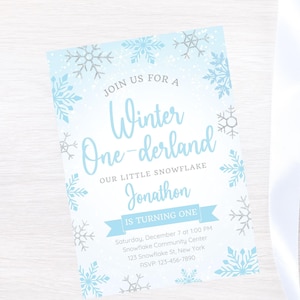Editable Snowflake Birthday invitation template-winter onederland birthday boy-winter wonderland-instant download