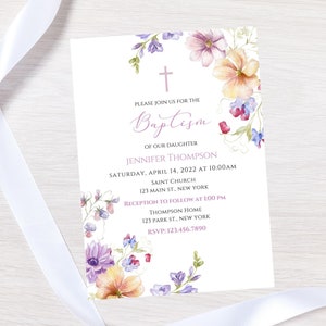 Editable wildflower baptism invitation-wildflower invitation-christening baptism invite