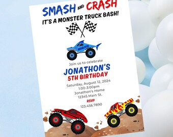 Editable Monster Truck birthday invitation-instant download