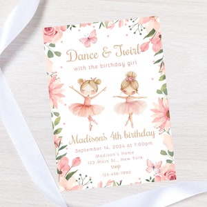 Ballerina birthday invitation template-pink ballet invite-ballet invitation-ballerina theme party