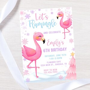 Flamingo Birthday Invitation Template | Editable Flamingle Snowflake Invite | Pink Flamingo Download Instant Access
