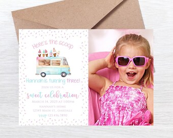 Editable ice cream birthday invitation-Instant download
