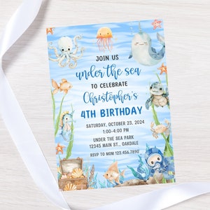 Editable under the sea birthday invitation-ocean theme birthday invite-instant download