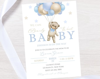 Invitation baby shower modifiable ours bleu baby shower-téléchargement instantané