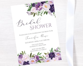 Bridal Shower invitation-purple floral bridal shower invite-instant download