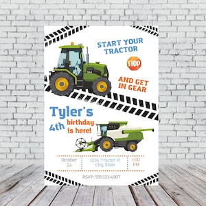 Tractor birthday invitation-tractor party-john deere invite-combine birthday invitation