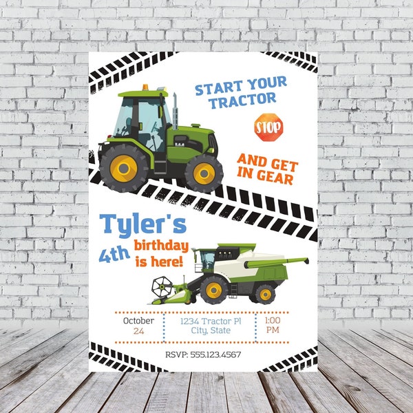 Tractor birthday invitation-tractor invite-tractor invitation-combine birthday invitation-Birthday Combine invite-John deere invite