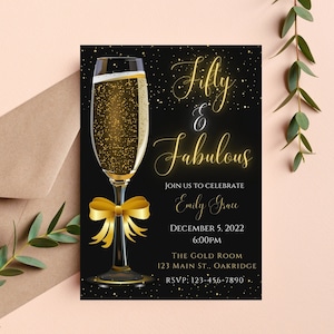 Birthday invitation template-50th birthday invitation-gold party invite-instant download