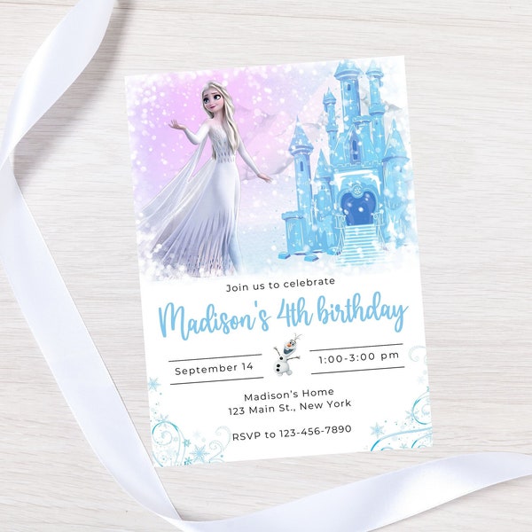 Bearbeitbare Frozen-Geburtstagseinladungsvorlage – Frozen-Geburtstagseinladung – Elsa-Party-Einladung – Frozen-Bearbeitbare Geburtstagseinladung