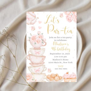 Tea party birthday invitation-teapot birthday party-tea for two invite