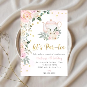 Tea party birthday invitation-teapot birthday party-tea for two invite