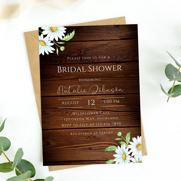 Daisy bridal shower invite template-rustic daisy invitation-daisy invitation-bridal shower invites-daisy template-daisy invite digital