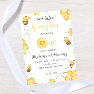 Editable Bee birthday party invitation-first birthday invite-honeybee invitation