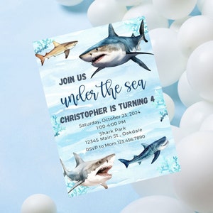 Editable Shark birthday invitation-under the sea invite-shark invitation birthday party-ocean theme invite-Instant Download
