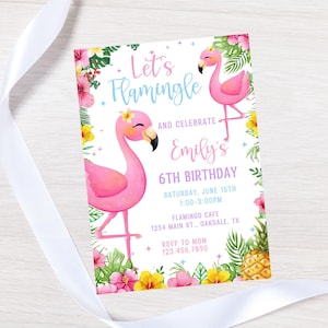Editable flamingo birthday invitation template-flamingo party-pink invitation-instant download
