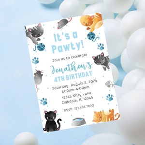 Editable cat birthday invite-kitten birthday invitation-cat party invitation-instant download