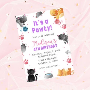 Editable cat birthday invite-cat party invite-kitten birthday party-instant download