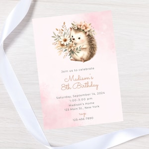 Invito di compleanno a forma di riccio modificabile - invito alla festa a forma di riccio - tema animali del bosco - download immediato