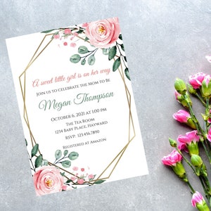 Baby Shower invitation template-pink baby shower invite-instant download